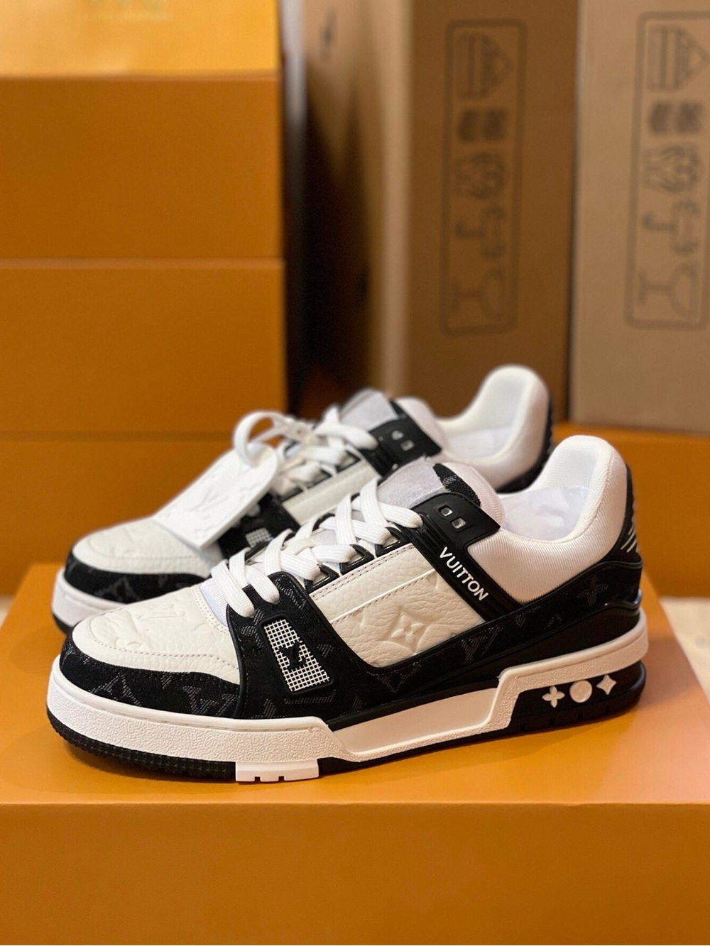 Louis Vuitton Trainer Black White Monogram Leather Sneakers